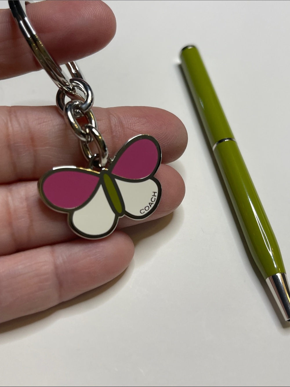 COACH Pink, White & Green Butterfly Keyring and Coach Pen